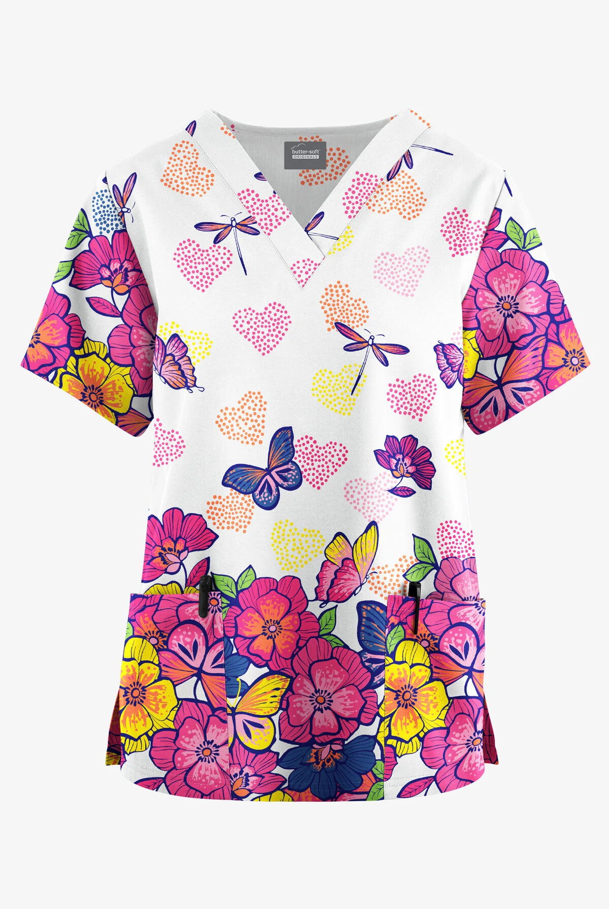 Butter-Soft Originals Butterfly Valley Women's 2-Pocket Classic Fit V-Neck Printed Scrub Top