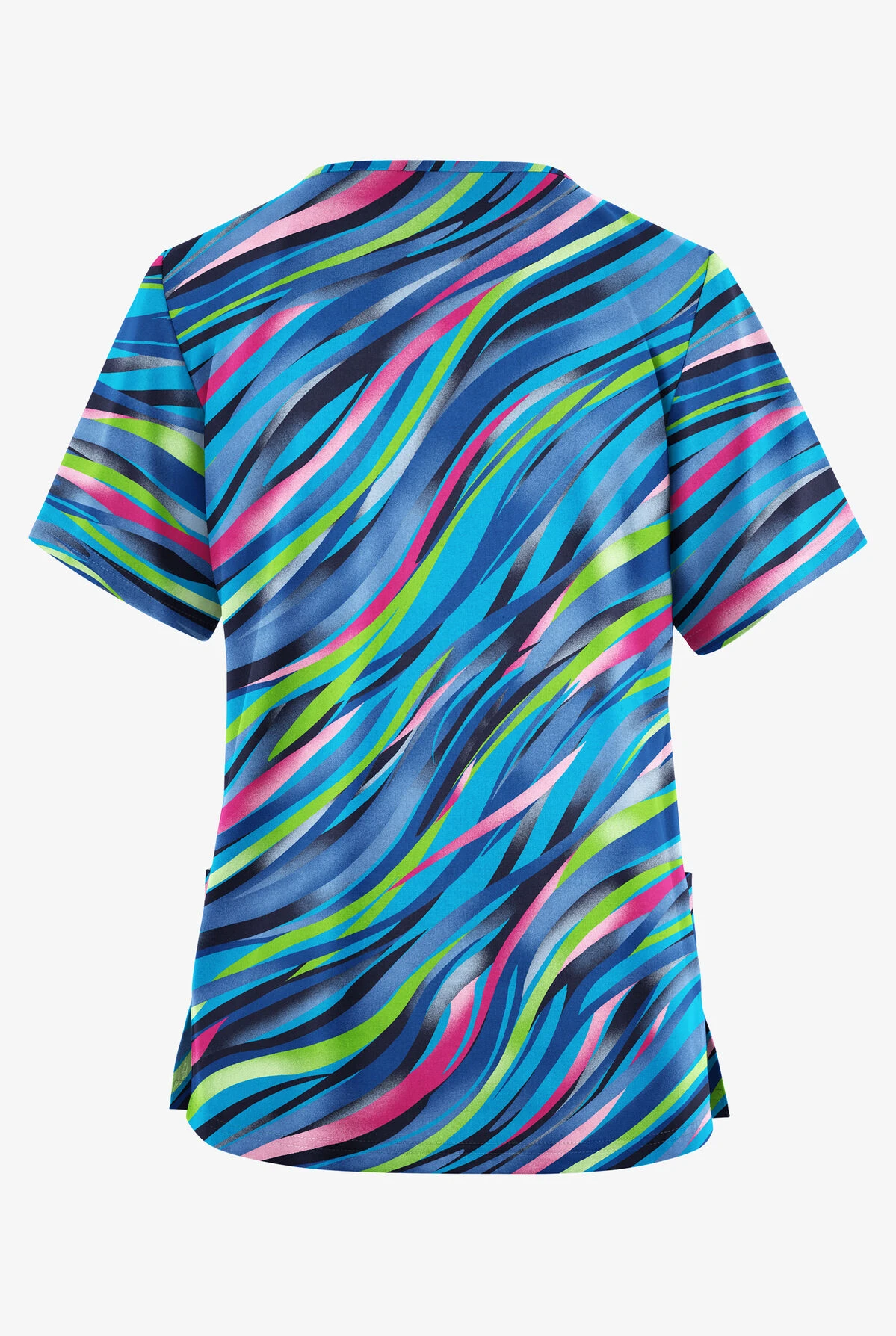 Butter-Soft Originals Color Waves Navy Women's 2-Pocket Classic Fit V-Neck Printed Scrub Top - Image 2