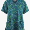 Butter-Soft Originals Dino Park Caribbean Blue Women's 2-Pocket Classic Fit V-Neck Printed Scrub Top