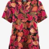 Butter-Soft Originals Filigree Leaves Black Printed Women's 2-Pocket Classic Fit V-Neck Scrub Top