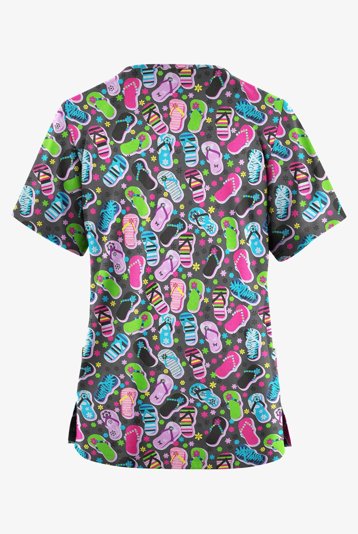 Butter-Soft Originals Flip Flop Fun Pewter Women's 2-Pocket Classic Fit V-Neck Printed Scrub Top - Image 2