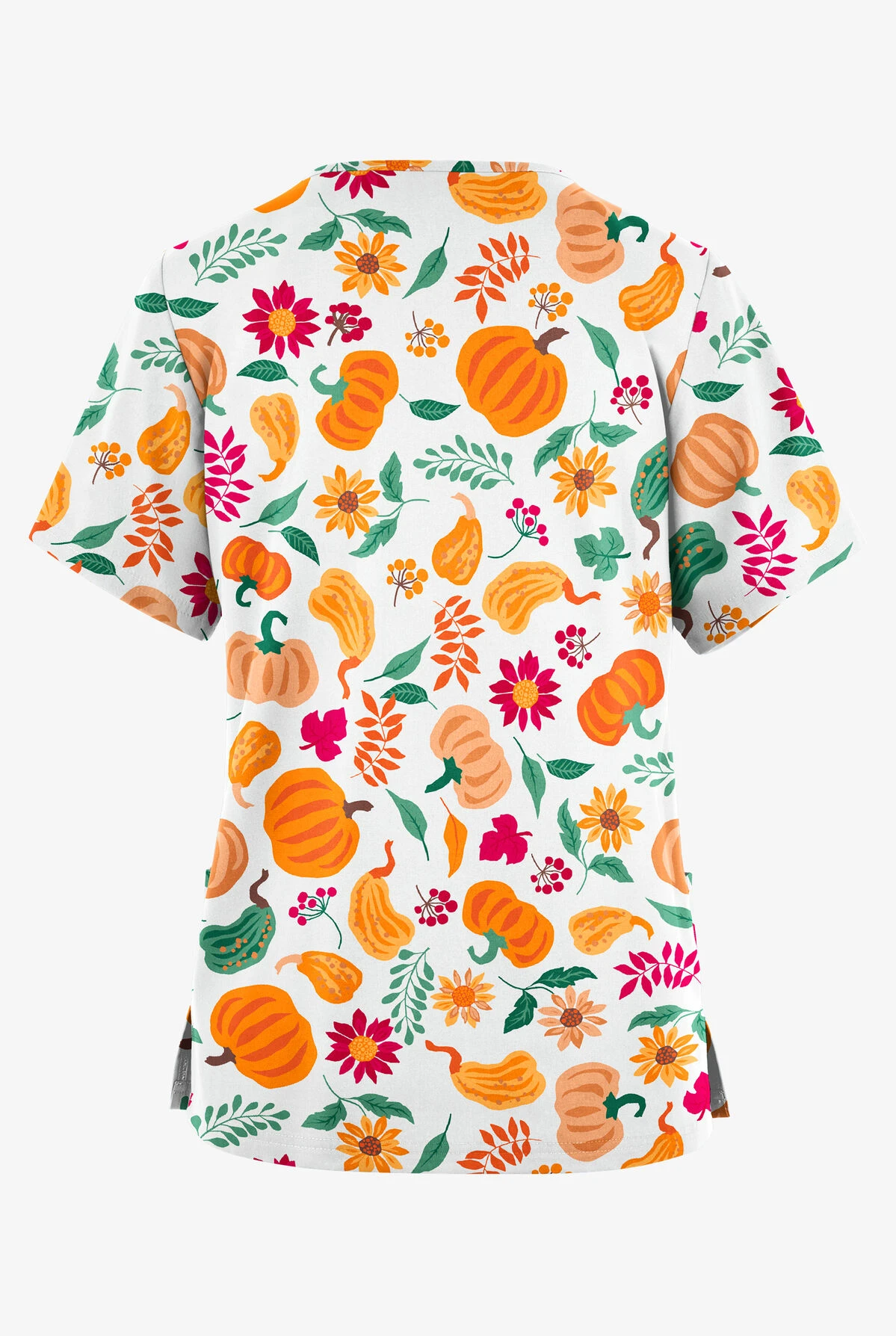 Butter-Soft Originals Fall Harvest White Printed Women's 2-Pocket Classic Fit V-Neck Scrub Top - Image 2