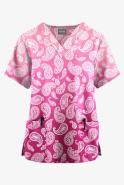 Butter-Soft Originals Paisley Gradient Fuchsia Women's 2-Pocket Classic Fit V-Neck Printed Scrub Top