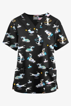 Butter-Soft Originals Playful Dachshunds Women's 2-Pocket Classic Fit V-Neck Printed Scrub Top