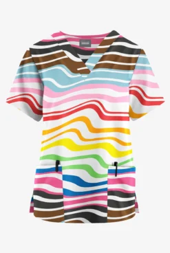 Butter-Soft Originals Wavy Stripe Women's 2-Pocket Classic Fit V-Neck Printed Scrub Top