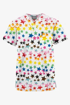 Butter-Soft Originals Happy Stars Unisex 2-Pocket V-Neck Printed Scrub Top