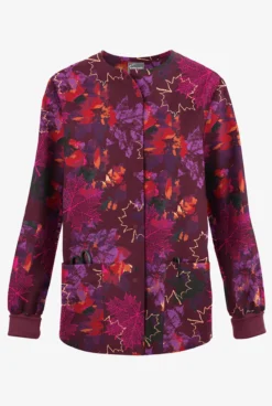 Butter-Soft Originals Autumn Park Wine Women's 3-Pocket Warm-Up Printed Scrub Jacket