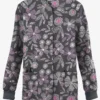 Butter-Soft Originals Linear Floral Pewter Women's 3-Pocket Warm-Up Printed Scrub Jacket