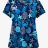Butter-Soft Originals Beach Day Navy Women's 6-Pocket Scallop Neck Printed Scrub Top