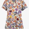 Butter-Soft Originals Filigree Leaves White Printed Women's 6-Pocket Scallop Neck Scrub Top