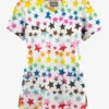 Butter-Soft Originals Happy Stars Women's 6-Pocket Scallop Neck Printed Scrub Top