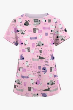 Butter-Soft Originals Bark Park Blush Women's 2-Pocket Scallop Neck Printed Scrub Top