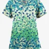 Butter-Soft Originals Garden Butterflies Teal Women's 2-Pocket Scallop Neck Printed Scrub Top