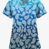 Butter-Soft Originals Paisley Gradient Turquoise Women's 2-Pocket Scallop Neck Printed Scrub Top 