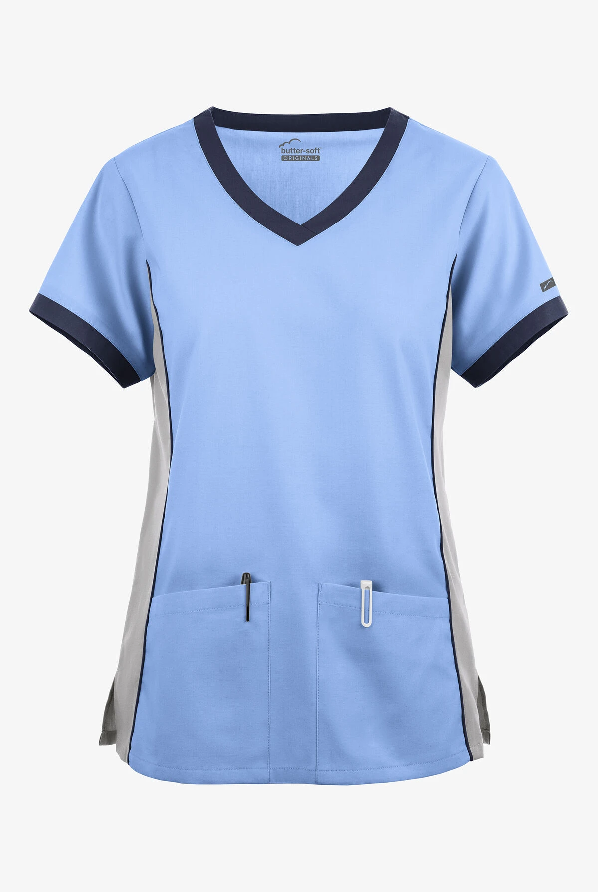 Butter-Soft Originals Women's 4-Pocket V-Neck Tri-Colorblock Scrub Top