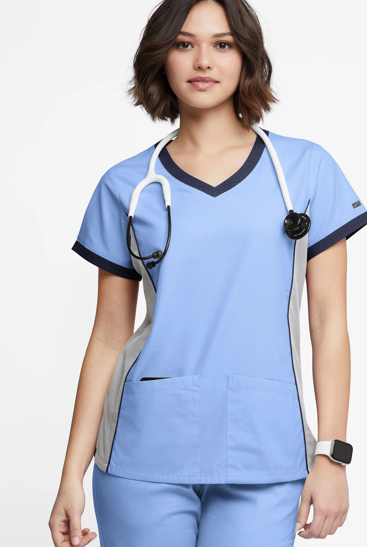 Butter-Soft Originals Women's 4-Pocket V-Neck Tri-Colorblock Scrub Top - Image 2