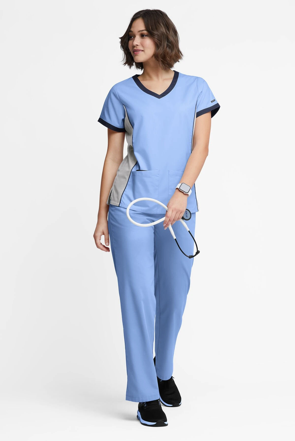 Butter-Soft Originals Women's 4-Pocket V-Neck Tri-Colorblock Scrub Top - Image 4