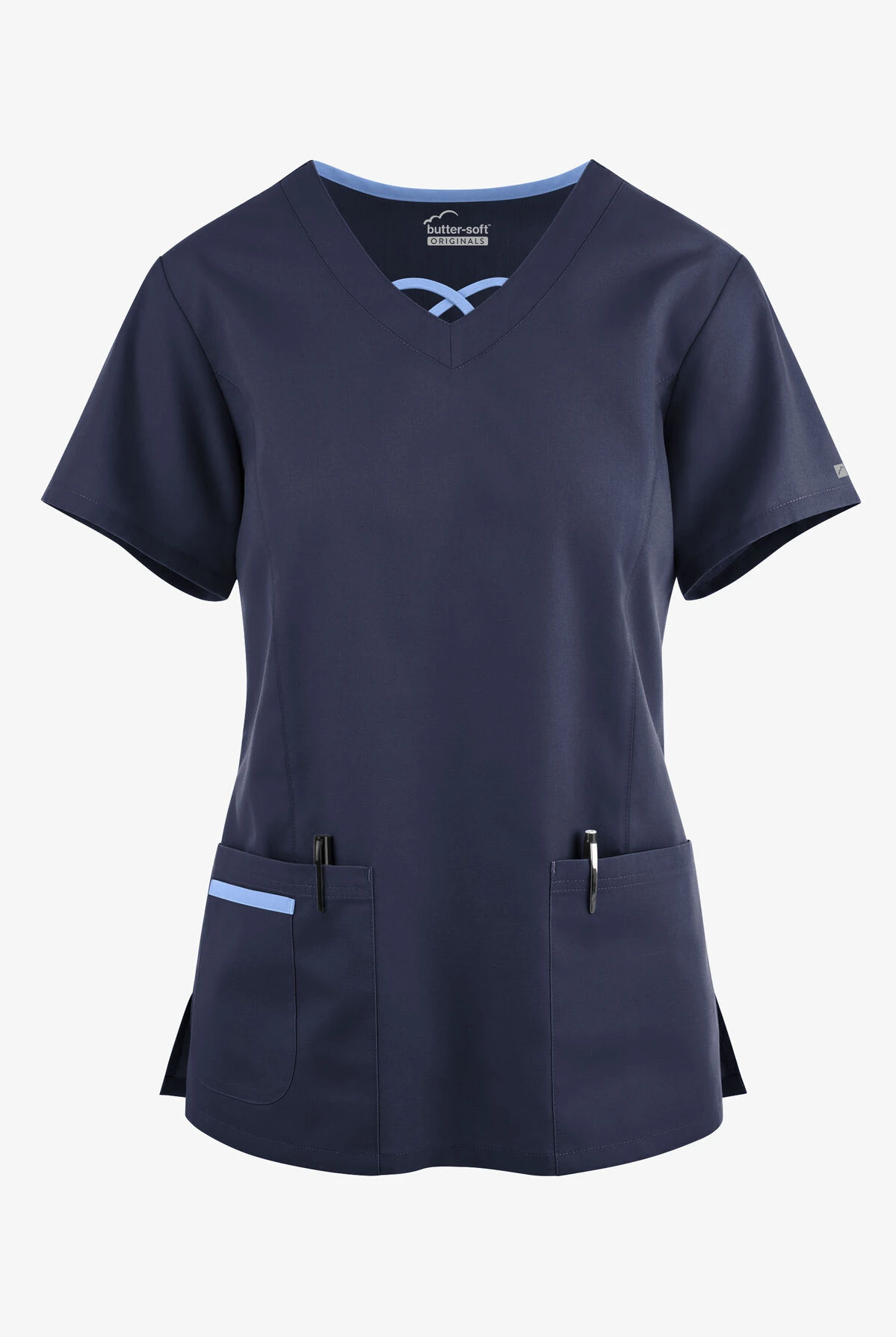 Butter-Soft Originals Women's 3-Pocket Crisscross Contrast V-Neck Scrub Top