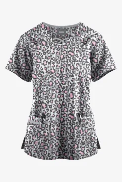 Butter-Soft Originals Jungle Mix Silver Women's 3-Pocket Criss Cross Printed Scrub Top