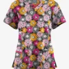Butter-Soft Originals Pop Of Daisies Women's 3-Pocket Criss Cross Printed Scrub Top