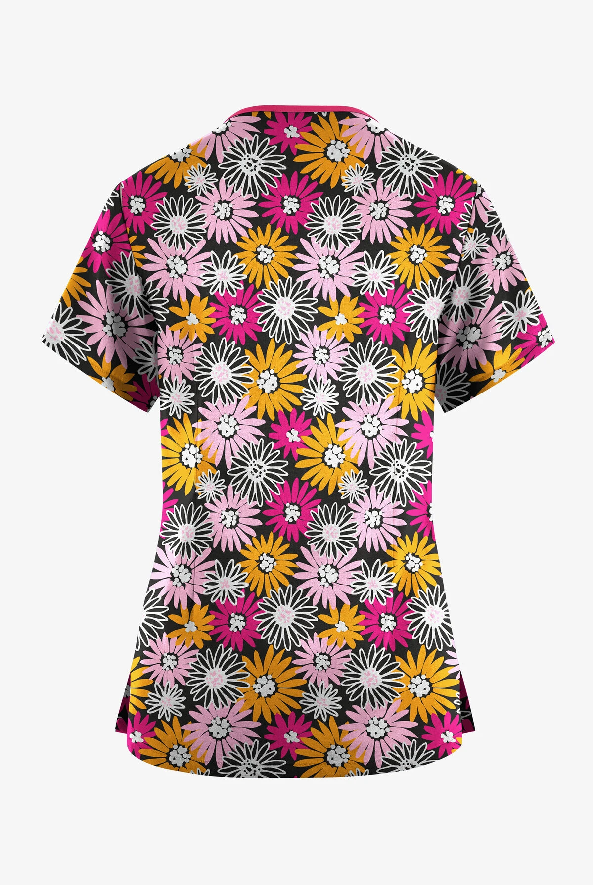 Butter-Soft Originals Pop Of Daisies Women's 3-Pocket Criss Cross Printed Scrub Top - Image 2