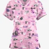 Butter-Soft Originals Bark Park Blush Women's 7-Pocket Curved V-Neck Printed Scrub Top