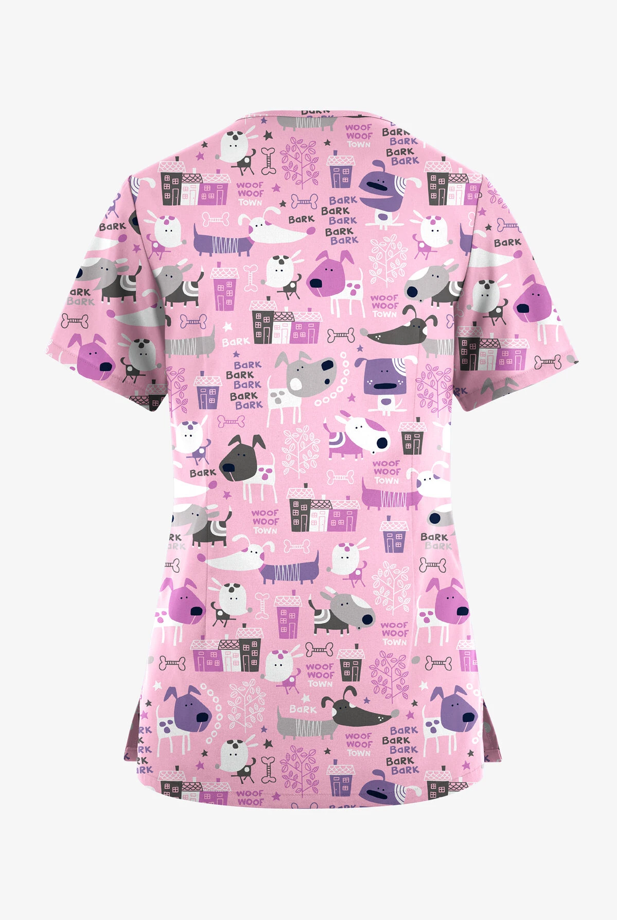 Butter-Soft Originals Bark Park Blush Women's 7-Pocket Curved V-Neck Printed Scrub Top - Image 2