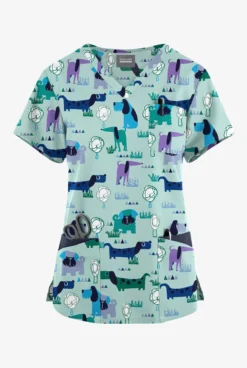 Butter-Soft Originals Meeting In The Park Women's 7-Pocket Rounded V-Neck Printed Scrub Top