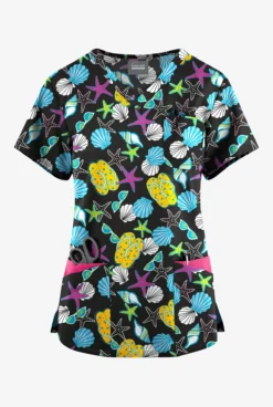 Butter-Soft Originals Walk On The Beach Women's 7-Pocket Curved V-Neck Printed Scrub Top