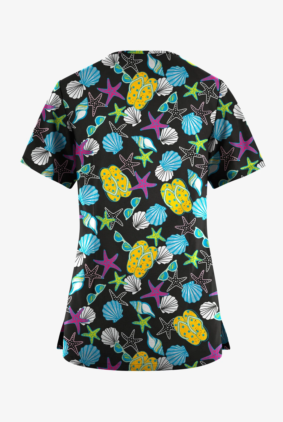 Butter-Soft Originals Walk On The Beach Women's 7-Pocket Curved V-Neck Printed Scrub Top - Image 2
