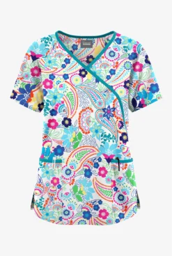 Butter-Soft Originals Royal Paisley Women's 3-Pocket Mock Wrap With Ties Printed Scrub Top