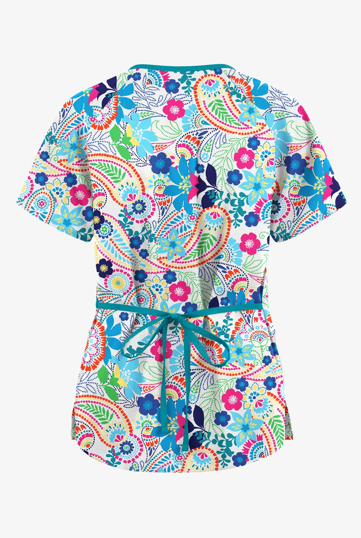 Butter-Soft Originals Royal Paisley Women's 3-Pocket Mock Wrap With Ties Printed Scrub Top - Image 2