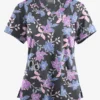 Butter-Soft Originals Spring Gardenia Pewter Women's 4-Pocket Rounded V-Neck Printed Scrub Top 