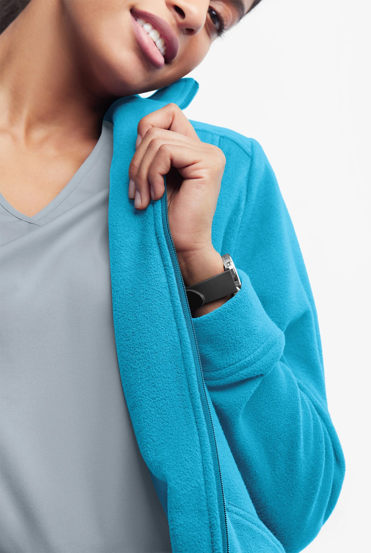 UA Butter-Soft STRETCH Women's 2-Pocket Zip Front Fleece Scrub Jacket - Image 3