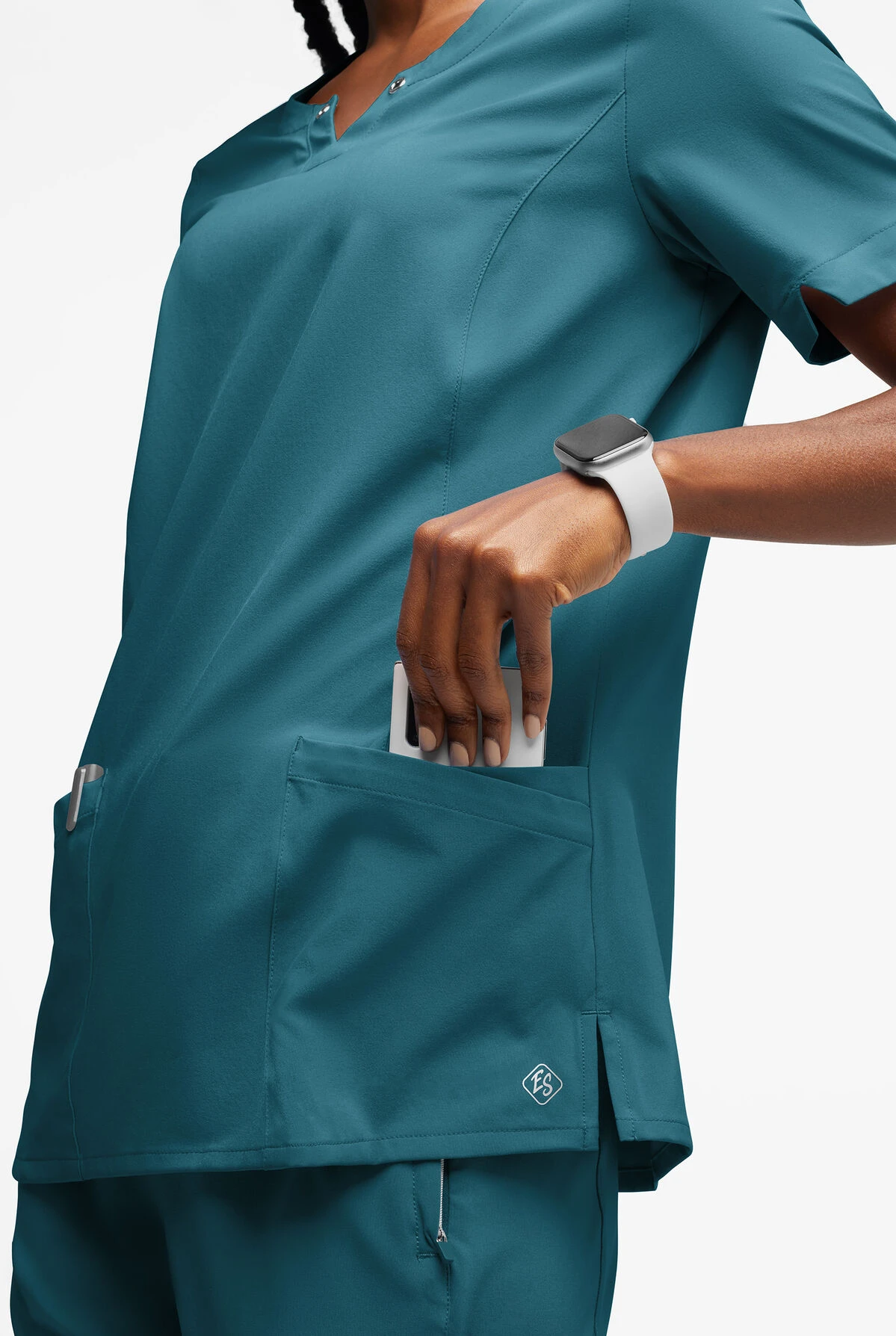 Easy STRETCH By Butter-Soft™ Women's Amber 4-Pocket Notch Neck Scrub Top - Image 2