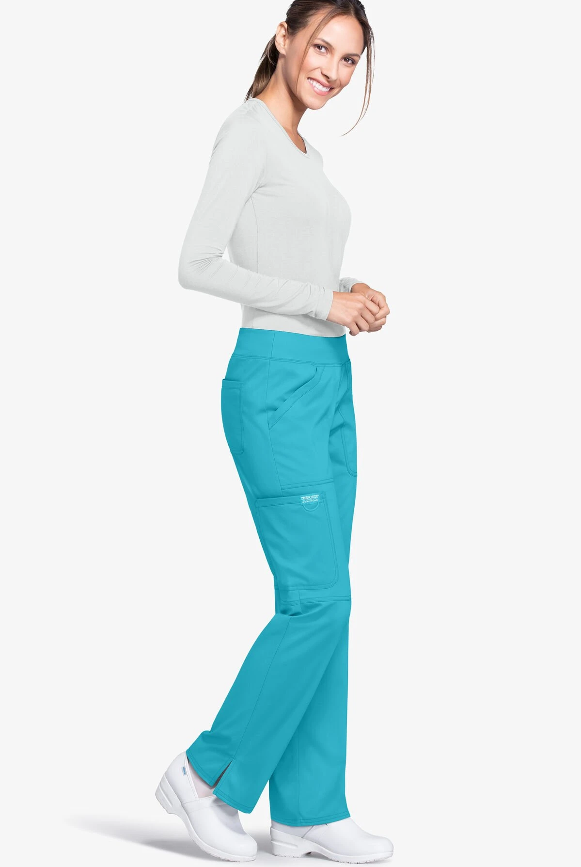 Cherokee Workwear Revolution Women's 4-Pocket STRETCH Pull-On Cargo Scrub Pants - Petite - Image 2