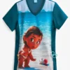 Cherokee Tooniforms Disney Baby Moana Women's 1-Pocket V-Neck Print Scrub Top