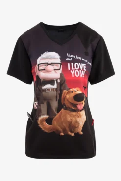 Cherokee Tooniforms Pixar's Dug The Dog Women's 1-Pocket STRETCH V-Neck Print Scrub Top