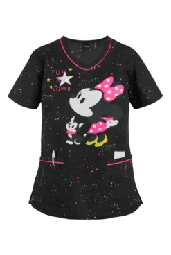 Cherokee Tooniforms Disney You Are Loved Women's 2-Pocket V-Neck Print Scrub Top