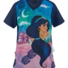Cherokee Tooniforms Disney Jasmine Nights Women's 1-Pocket V-Neck Print Scrub Top