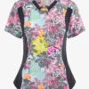 Cherokee Iflex Birds Of Paradise Flamingo Women's 2-Pocket STRETCH V-Neck Print Scrub Top