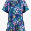 Cherokee Iflex Blooming Tie Dye Floral Women's 2-Pocket STRETCH Mock Wrap Print Scrub Top