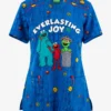 Cherokee Tooniforms Joy Everlasting Sesame Street Women's 2-Pocket STRETCH V-Neck Print Scrub Top