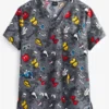 Cherokee Tooniforms Gang Of Six Disney Unisex 4-Pocket STRETCH V-Neck Print Scrub Top