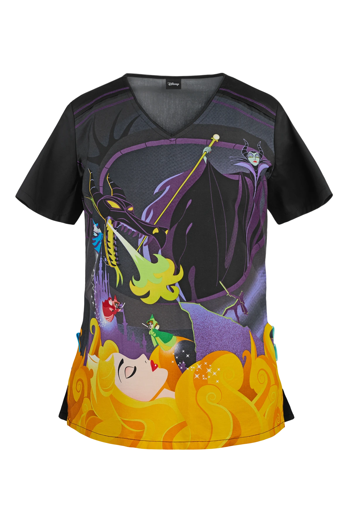 Cherokee Tooniforms Disney Aurora Women's 2-Pocket V-Neck Print Scrub Top