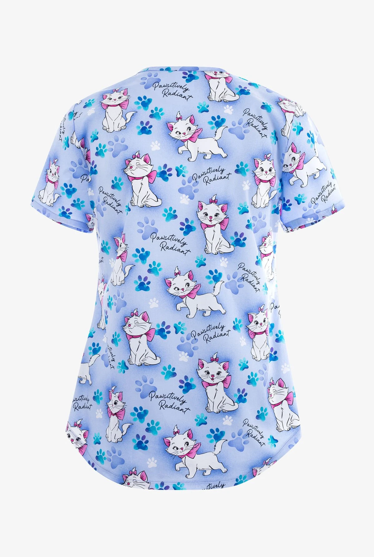 Cherokee Tooniforms Pawsitively Radiant The Aristocats Women's 2-Pocket STRETCH V-Neck Print Scrub Top - Image 2