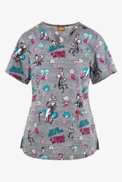 Cherokee Tooniforms A Thing Or Two Dr. Seuss Women's 2-Pocket STRETCH V-Neck Print Scrub Top