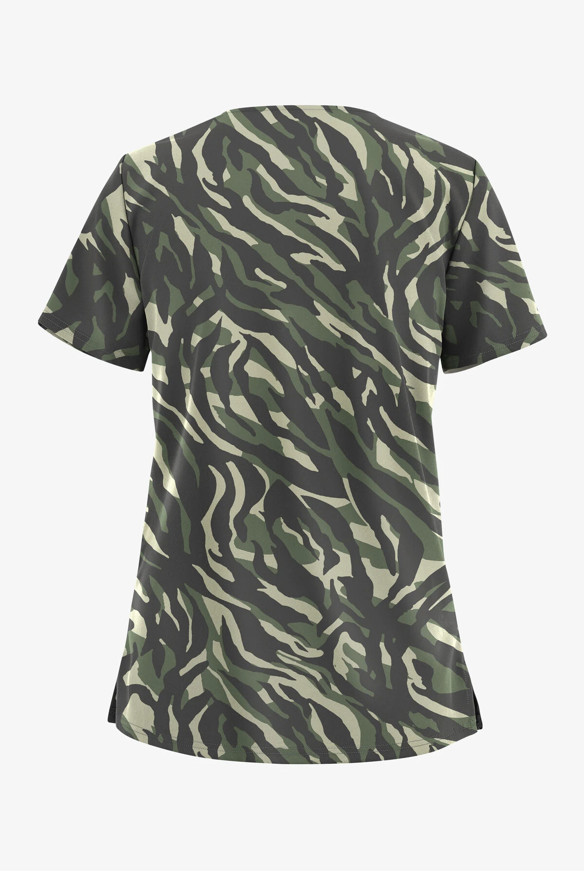 UA Butter-Soft STRETCH Zebra Camo Pewter Women's 2-Pocket V-Neck Printed Scrub Top - Image 2