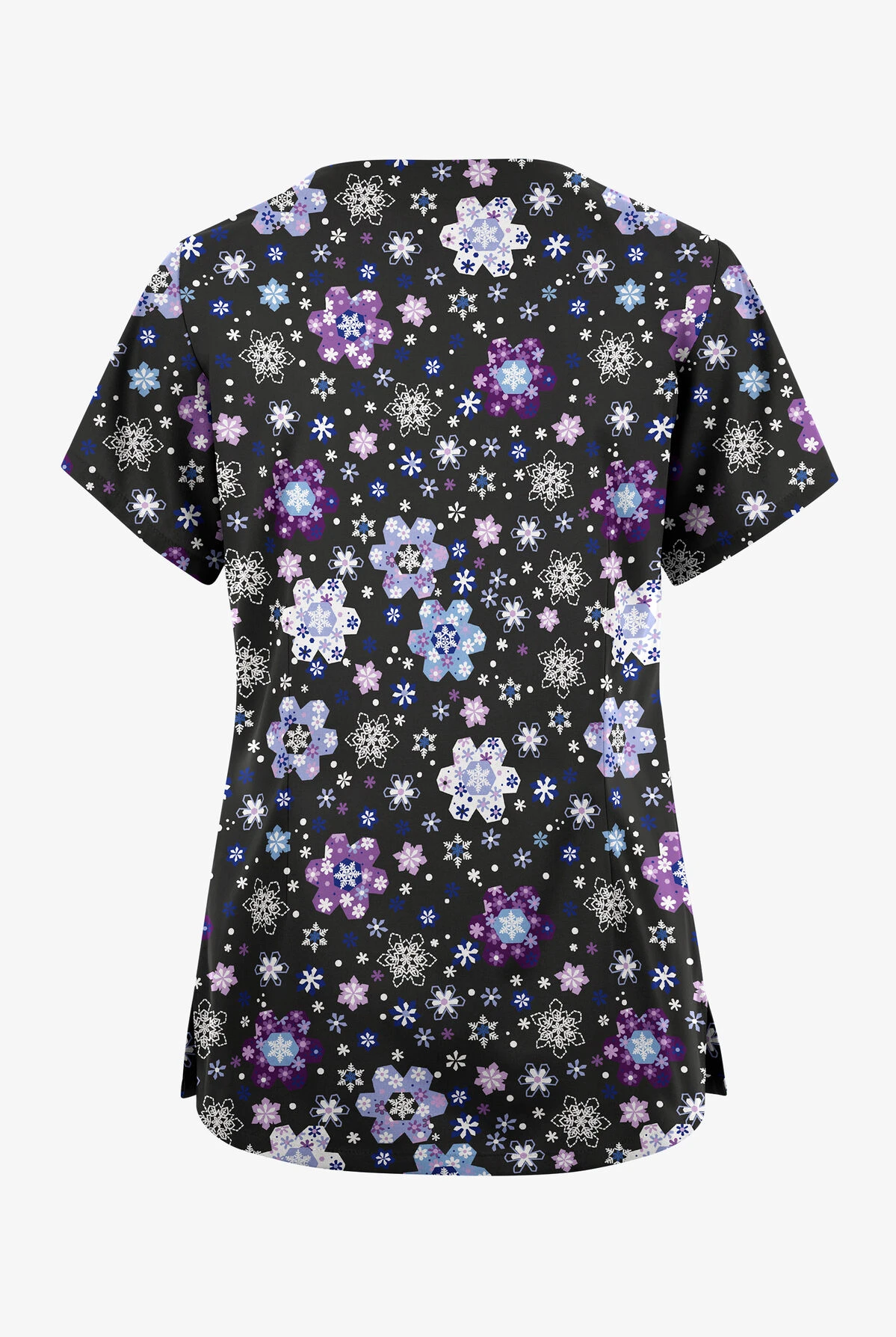 Butter-Soft Originals Winter Nights Black Printed Women's 6-Pocket Scallop Neck Scrub Top - Image 2