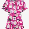 Butter-Soft Originals Morning Treats Fuchsia Women's 7-Pocket Rounded V-Neck Printed Scrub Top